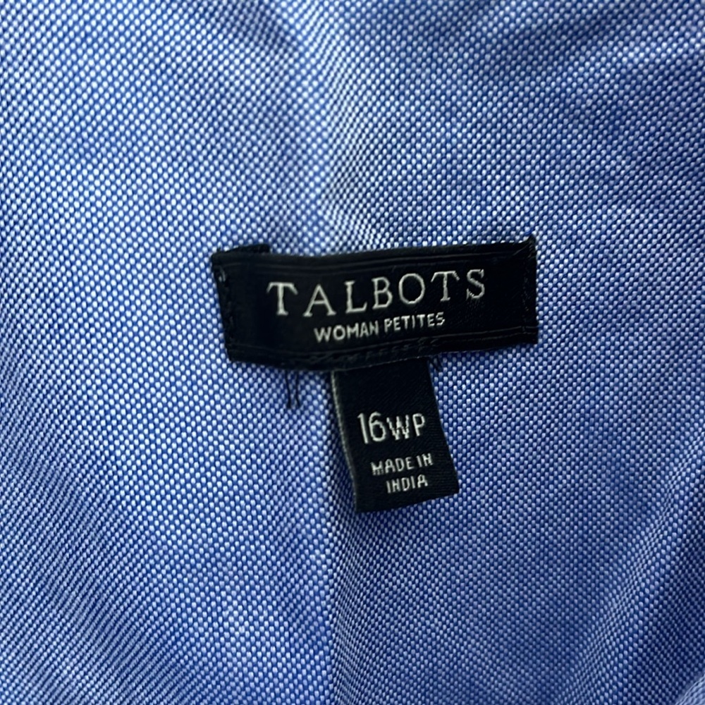 Talbots‎ Fleur De Lis Rhinestone Oxford blue button down Shirt woman’s size 16 P - Picture 2 of 3